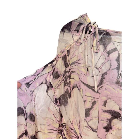 BY ANTHROPOLOGIE Sheer Peasant Top Light Purple Motif Sz Small $98 MSRP Romantic - Picture 11 of 14